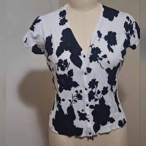 Cato Black and White Fitted Button Down Sweater with Beading Size XL